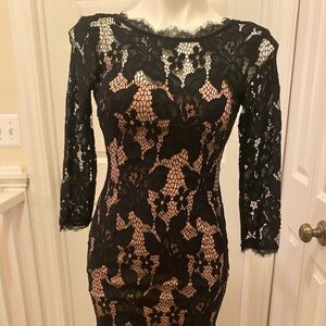 Adrianna Papell Black Lace Dress with Nude Lining
